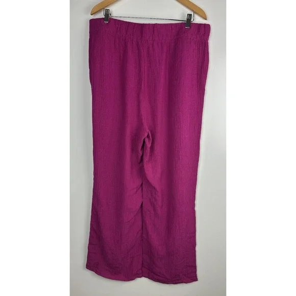 Soft Surroundings Oceo Gauze Wide Leg Pants Button Hem Fuchsia Plus Size 1X - Picture 10 of 12